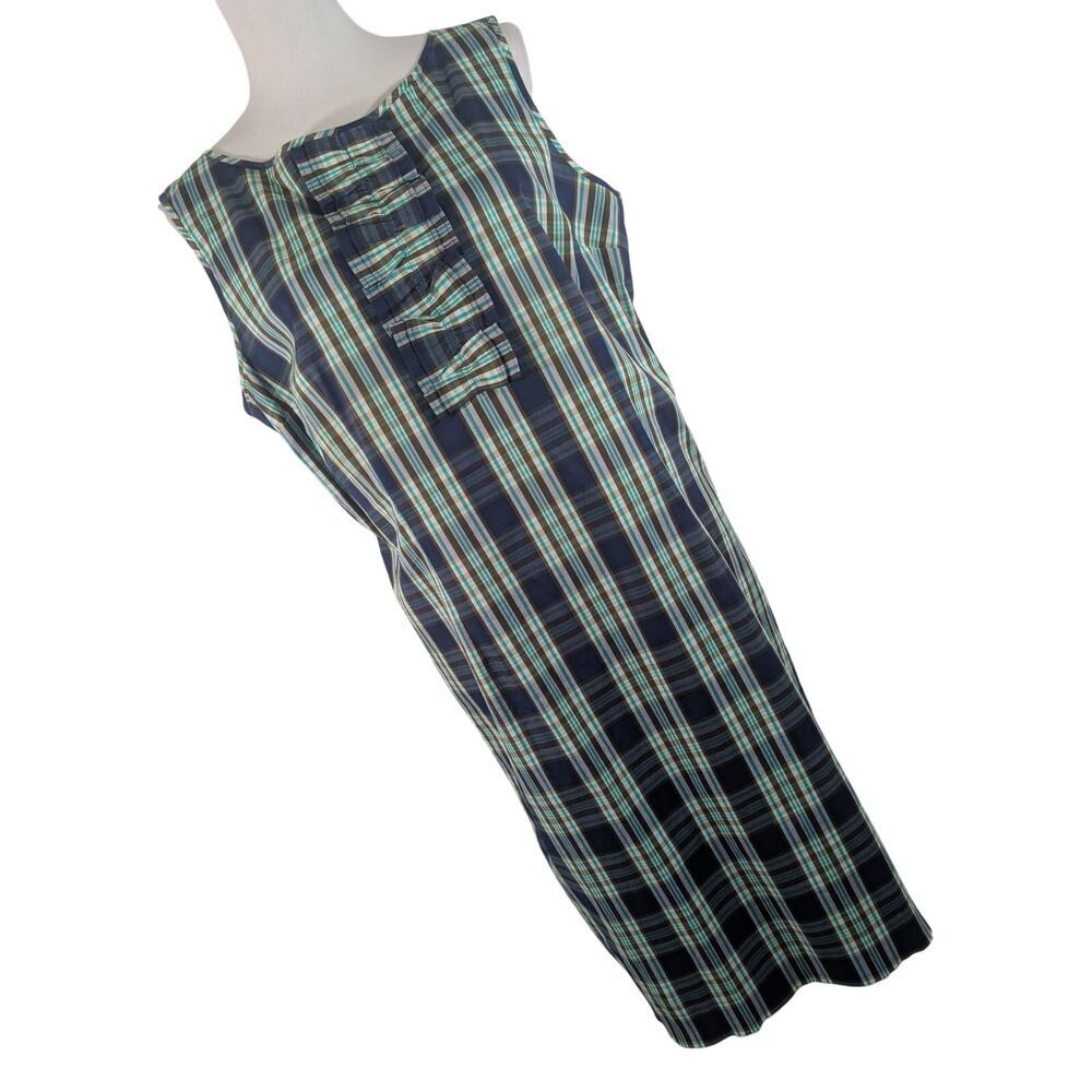NWOT! TALBOTS! BLUE, GREEN, BLACK & RED PLAID STRETCH COTTON BOW TOP DRESS! 14